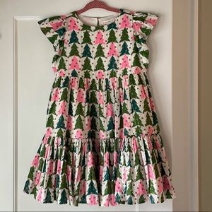J. Crew crewcuts size 3T Pink, green, teal tree printed dress for holidays